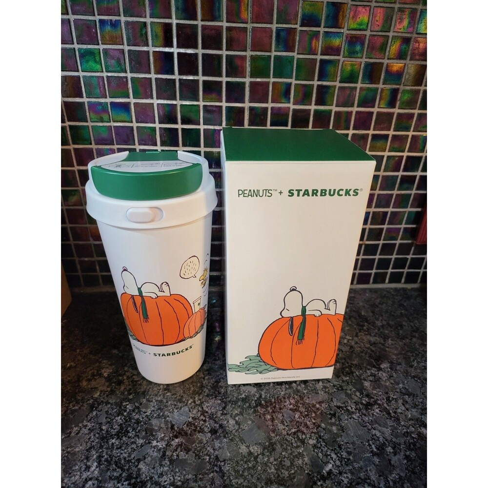 NEW LE Starbucks Peanuts Snoopy & Woodstock Stainless Mug in Box & GIFT SOCKS!